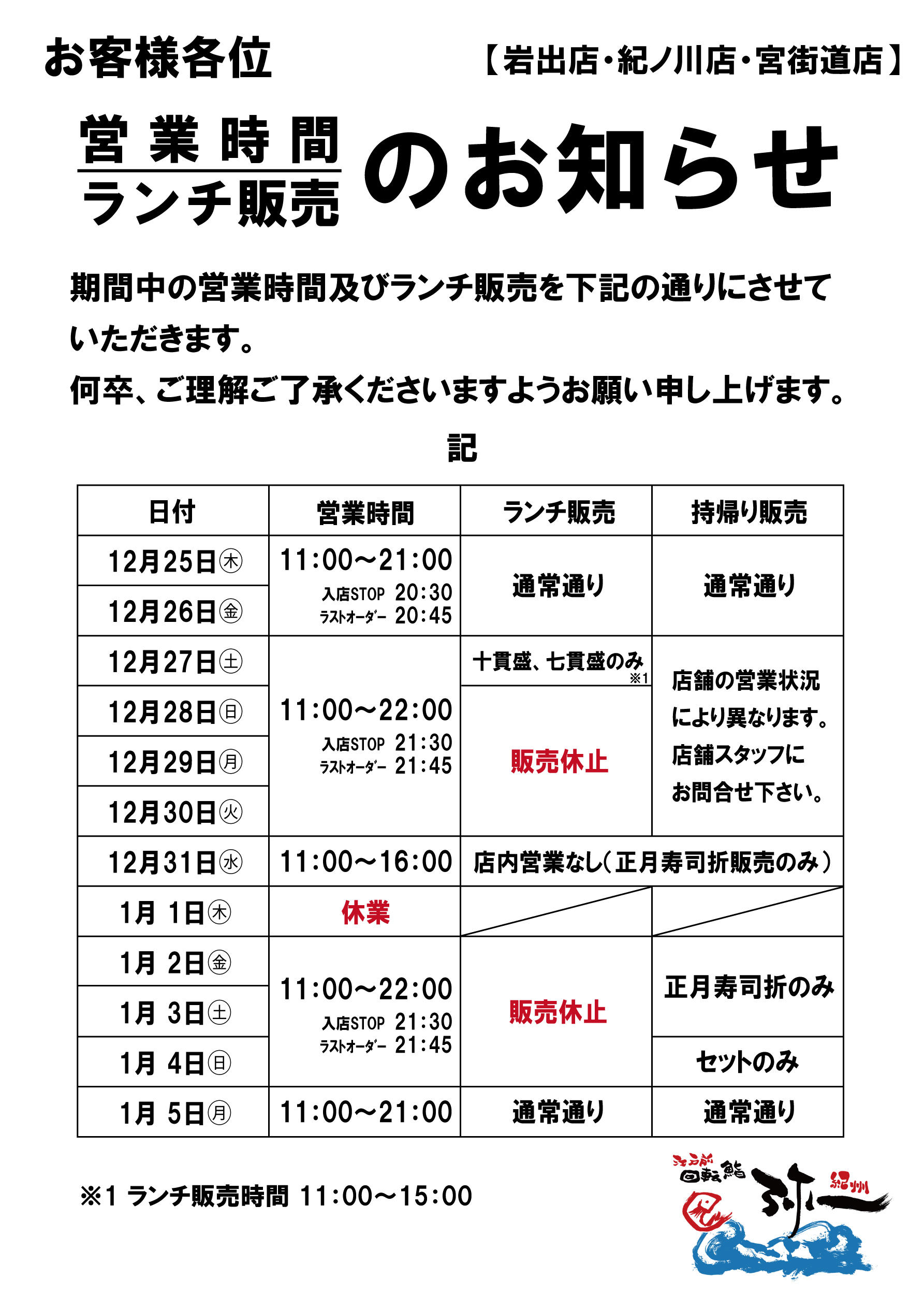 お知らせ | 江戸前回転鮨 弥一